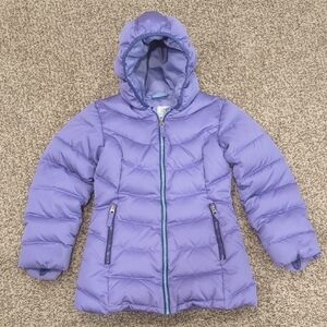 Lands' End Down Hooded Parka Purple Large (6x-7) Puffer Coat